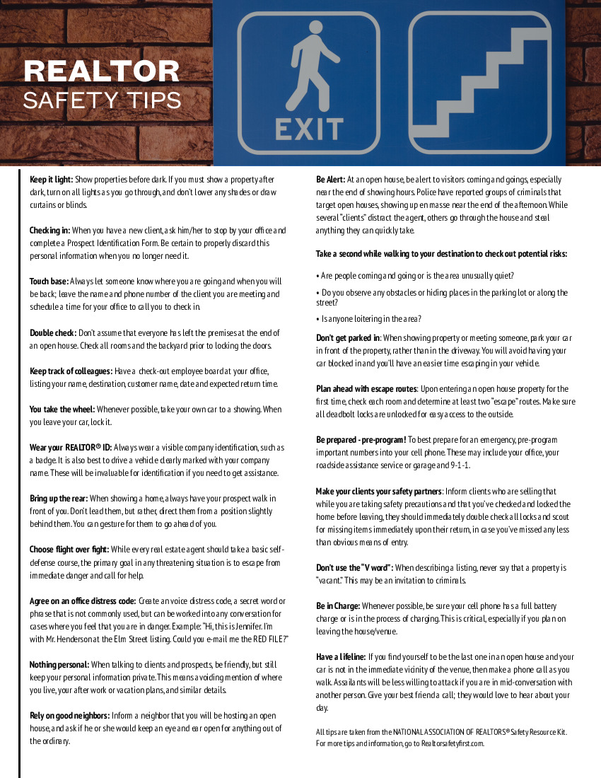 Realtor Safety Tips  Realtors
